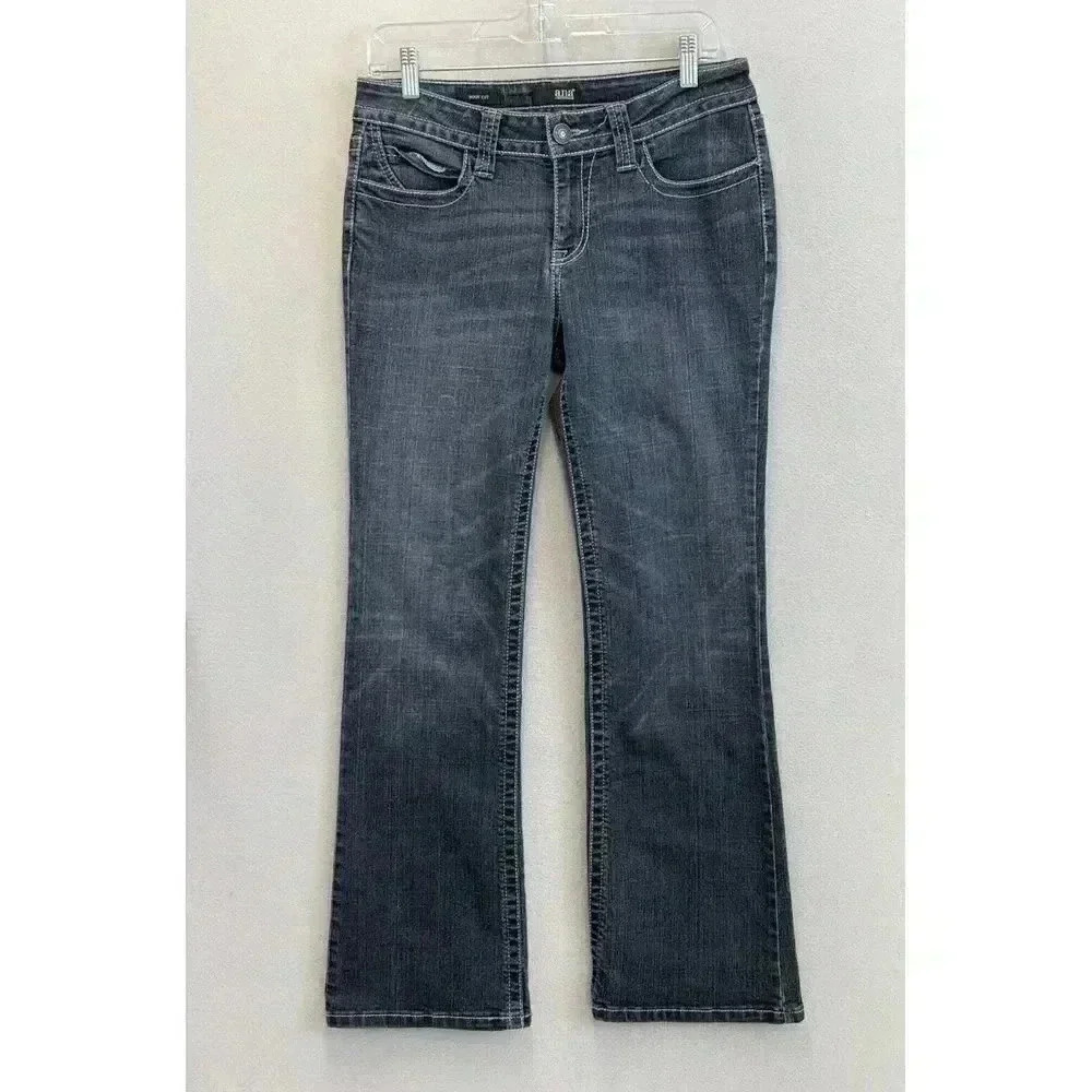 Ana A New Approach Jeans Women's Sz 6S Bootcut Mid Rise Embellished Pocket Demin